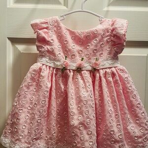 Pink Eyelet Baby Dress with Floral Accents